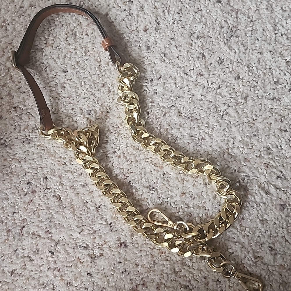 Unbranded Faux Brown Leather Gold Chain Long Adjustable Purse Strap